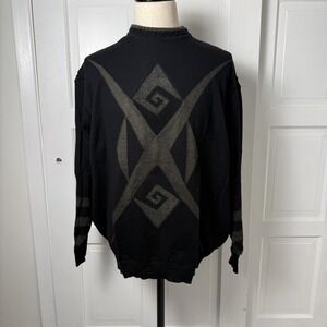 Vintage Seldom Sweater Mens 54 Black Gray Geometric Pullover‎ Wool Cashmere 90s